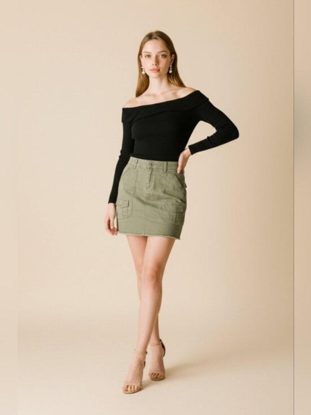 Democracy 'Ab" Mini Skirt SZ 6 Military Army Green Cargo Pockets Casual